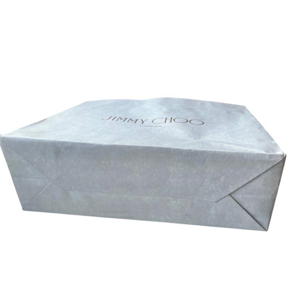 Jimmy Choo Shopping Bag Ribbon Handles Paper with Bottom Card 14x11x4.75  Gray - Picture 10 of 11